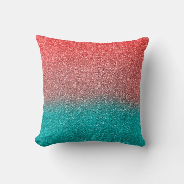 Coussin Corail Melon Orange Turquoise Aqua Vert Pailleté G (Recto)