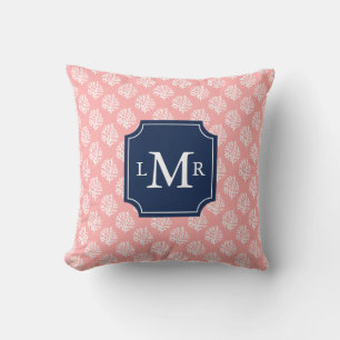 Coussin Corail mignon Motif et Monogramme bleu