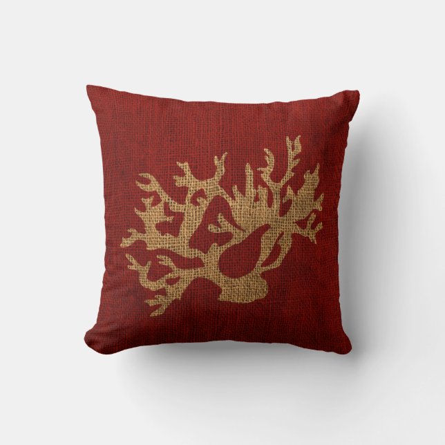 Coussin Corail nautique en rouge rustique (Recto)