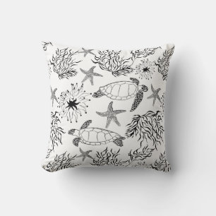 Coussin Corail plante, tortue marine