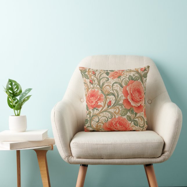 Coussin Corail Rose Art Nouveau Décoratif  (Chaise)