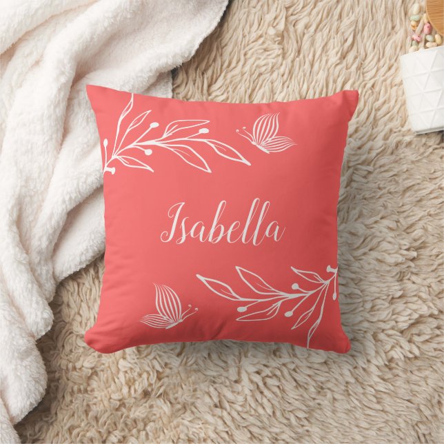 Coussin Corail rose floral romantique élégant  (Couverture)