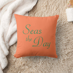 Coussin Corail rose & vert mer "Seas the Day" Jeu d'oreill