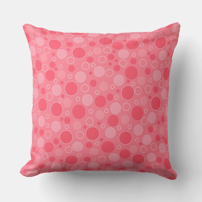 Coussin corail rouge avec pois dans les années 60 rétro (Recto)