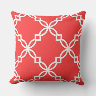 Coussin Corail Rouge Blanc Grand Motif Fantaisie Quatrefeu