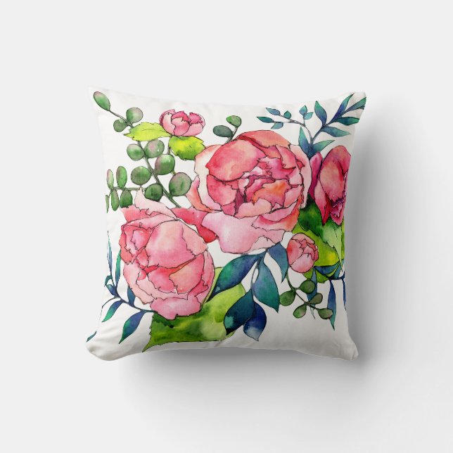 Coussin Corail rouge rose et marine roses de pivoine d'aqu (Recto)