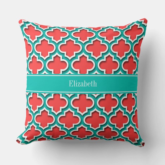 Coussin Corail Rouge, Teal Marocain #5DS Monogramme Teal N (Recto)