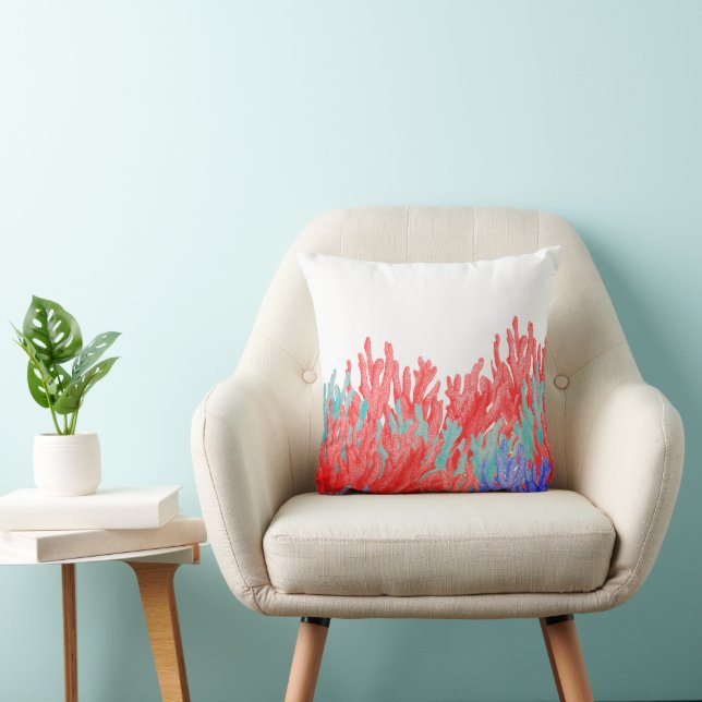 Coussin Corail sarcelle bleu moderne floral récifal nautiq (Chaise)