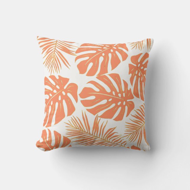 Coussin Corail tropical monstère et palmier feuille motif (Recto)