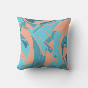 Coussin Corail Turquoise Aqua Swirling Lush Feuille Mosaic