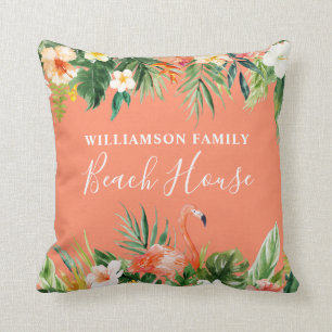 Coussin Coral Aquarelle Tropical Floral Beach House