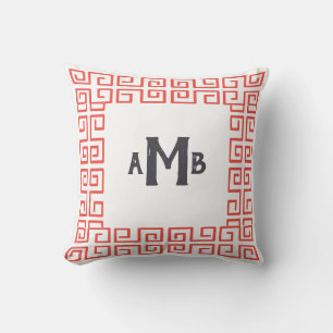 Coussin Coral Chinoiserie Large Grèce Key Monogramme front