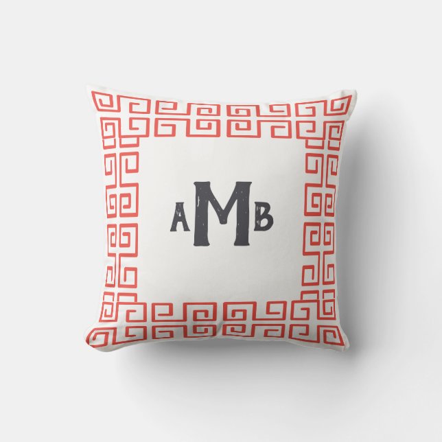 Coussin Coral Chinoiserie Large Grèce Key Monogramme front (Recto)
