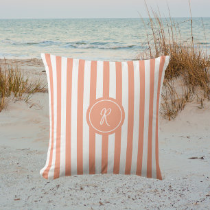 Coussin Coral French Beach Stripe Monogramme personnalisé