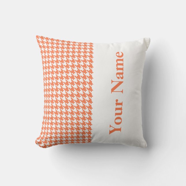 Coussin Coral Modern Houndstooth avec nom (Recto)