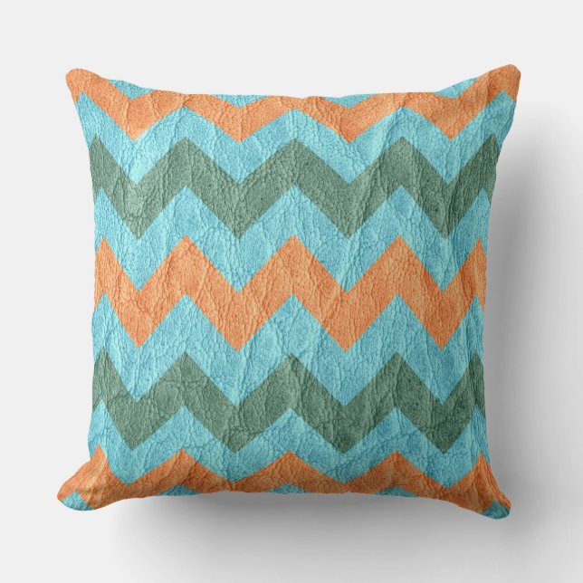 Coussin Coral moderne Aqua Chevron Cuir (Recto)