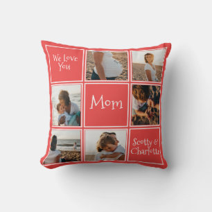 Coussin Coral moderne Rouge Nous t'aimons Maman Photo Coll