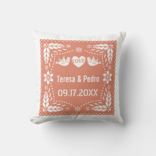 Coussin Coral peach picado inséparables mariage