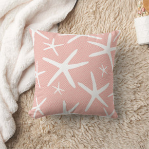 Coussin Coral Pink and White Starfish Beach House