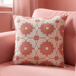 Coussin Coral Pink Flowers On Cream