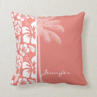 Coussin Coral Pink Tropical Hibiscus; Summer Palm