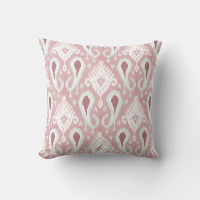 Coussin Coral Red Pastel Seafoam Green Ikat Motif tribal (Recto)