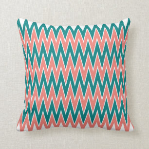 Coussin Coral rose et Turquoise Motif Zigzag