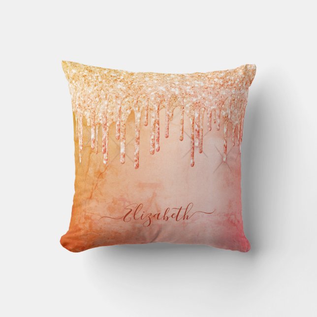 Coussin Coral rose or parties scintillant gouttes nom glam (Recto)