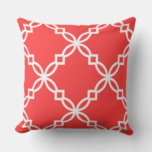 Coussin Coral Rouge Blanc Grand Motif Quatrefoil Fantastiq (Recto)