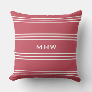 Coussin Coral Stripes personnalisé monogramme lancer oreil