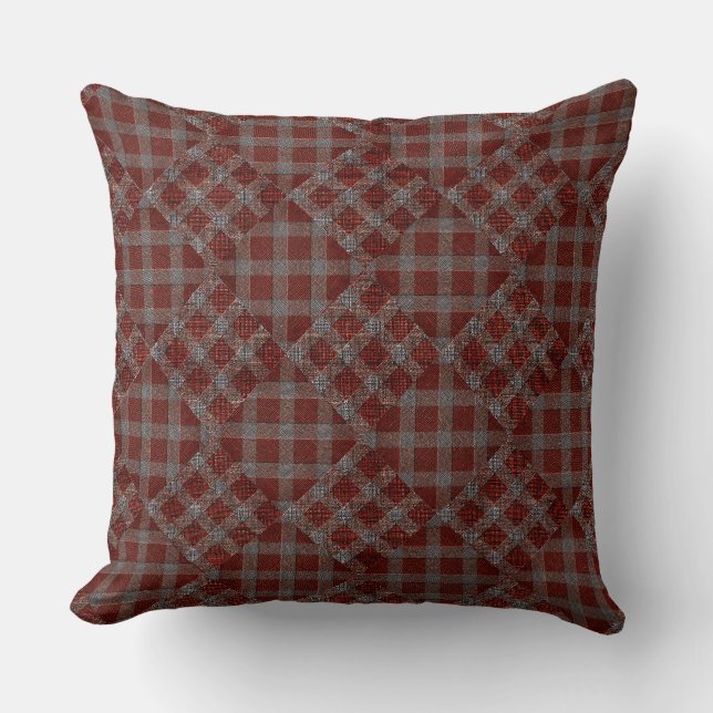 Coussin Coral tartan plaid mosaic throw pillow (Recto)