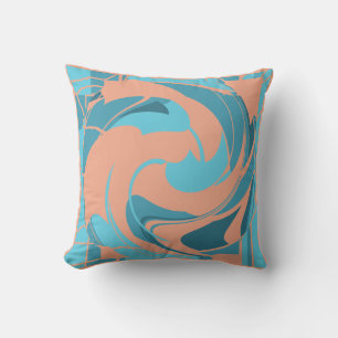 Coussin Coral Turquoise Aqua Abstrait Flower Art Mosaic
