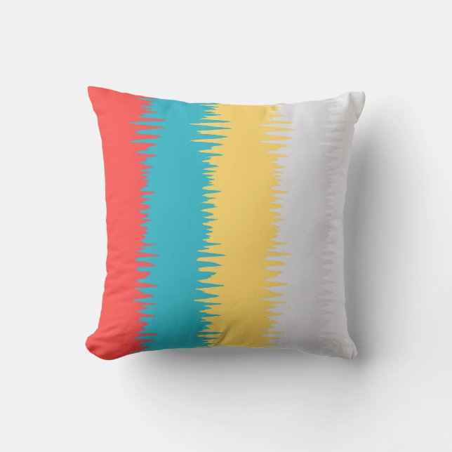 Coussin Coral Turquoise Yellow White Stripes (Recto)