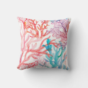 Coussin Coraux aquarelles. Motif sans couture avec sous