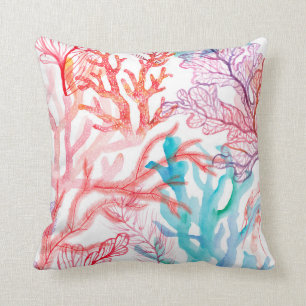 Coussin Coraux aquarelles. Motif sans couture avec sous