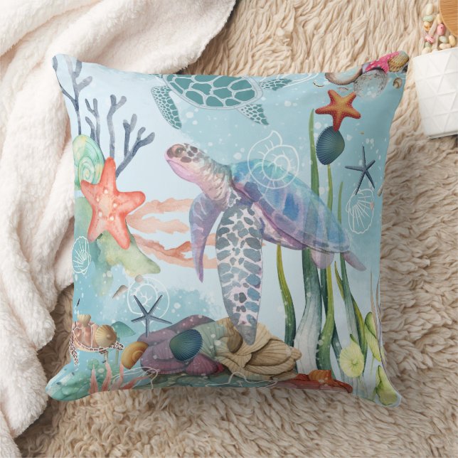 Coussin Coraux, Tortues, Vie marine (Couverture)