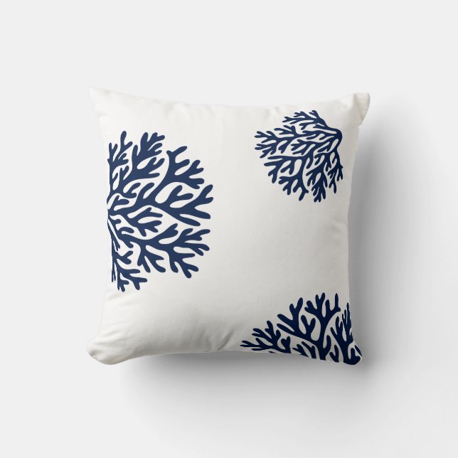 Coussin Coraux, Vie marine bleue et blanche (Recto)