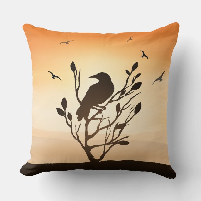 Coussin Corbeau au coucher du soleil lancer l'oreiller (Recto)
