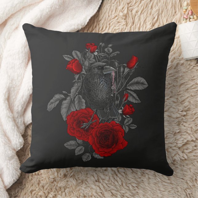 Coussin Corbeau avec la clé et les roses (Couverture)