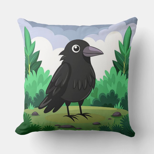 Coussin Corbeau de dessin animé Gothique Oiseau Noir Esthé (Recto)