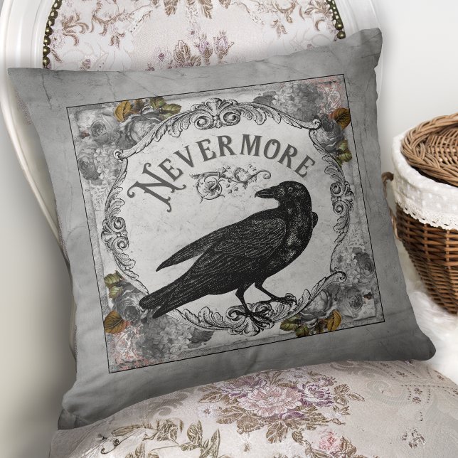 Coussin Corbeau d'Halloween sinistre, Horreur Littéraire (Créateur téléchargé)