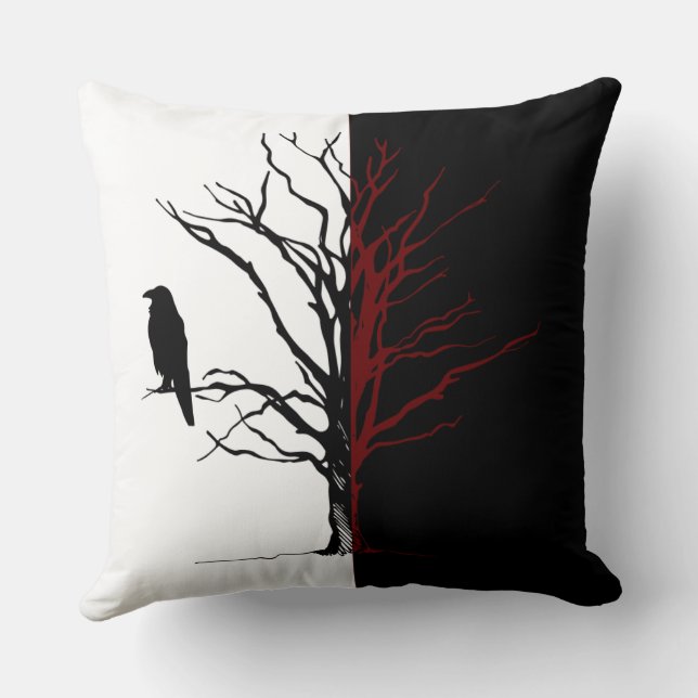 Coussin Corbeau d'oiseaux noirs réversible en silhouette (Verso)