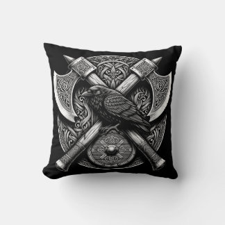 Coussin Corbeau et Haches – Art du mur de boucliers du gue