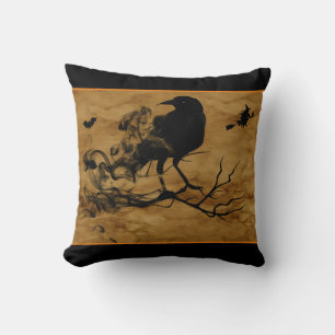 Coussin Corbeau et sorcière Éffrayant