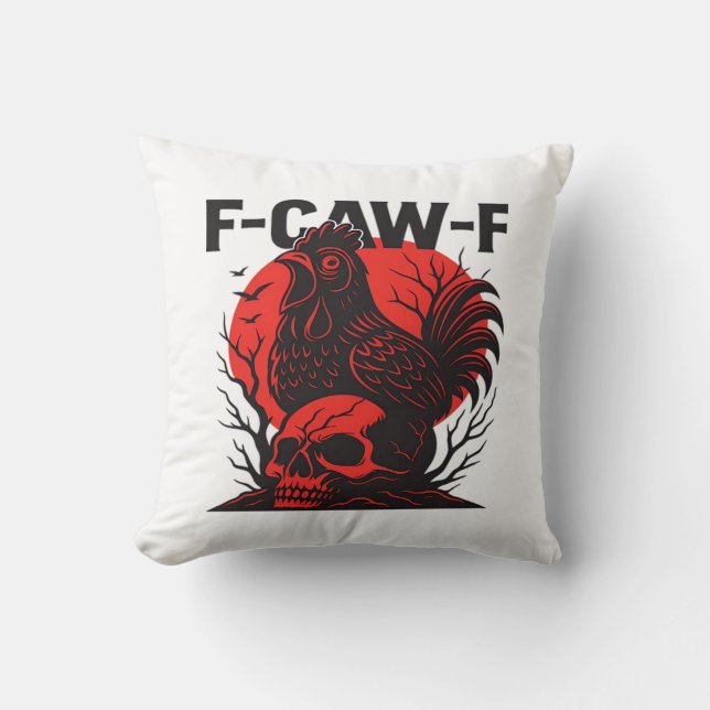 Coussin Corbeau F-Caw-F Humour Gothique Drôle (Recto)