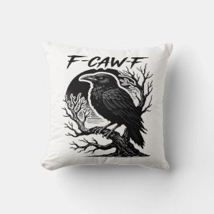 Coussin Corbeau F-Caw-F Humour Gothique Drôle