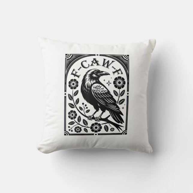 Coussin Corbeau, F-Caw-F Oiseau Drôle Graphisme Esthétique (Recto)