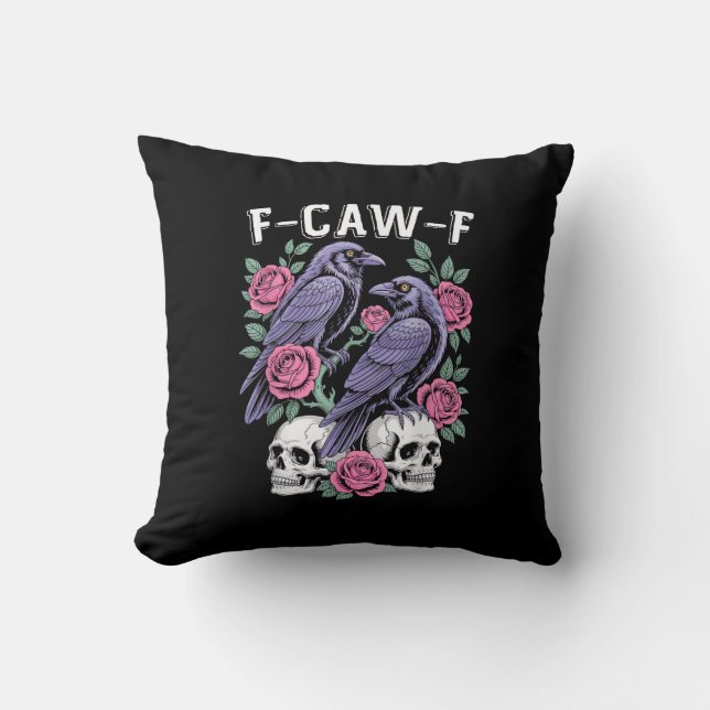 Coussin Corbeau F-Caw-F Oiseau Drôle Lune Gothique Humour  (Recto)