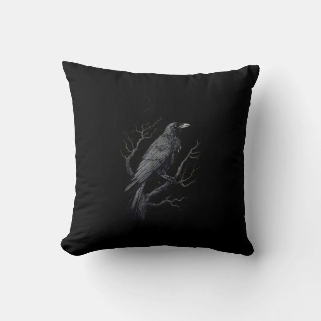 Coussin Corbeau, F-Caw-F Oiseau Drôle Lune Gothique Humour (Recto)