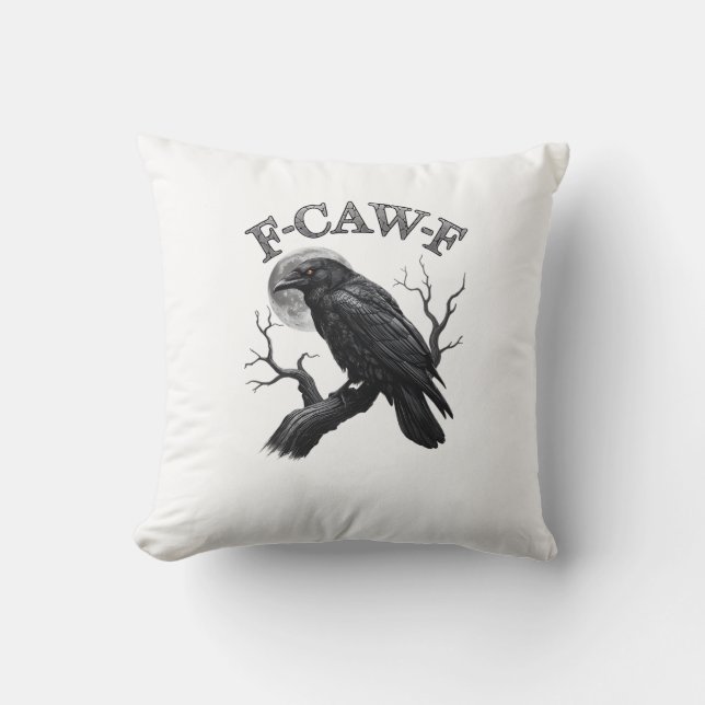 Coussin Corbeau, F-Caw-F Oiseau Drôle Lune Gothique Tri-Bl (Recto)